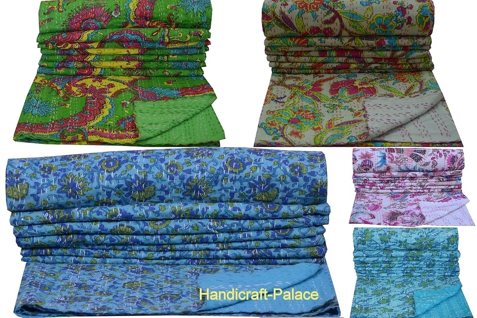 Indische Baumwolle Kantha Decke Tagesdecke Twin Größe Bettwäsche Handgefertigt - Bild 1 von 1