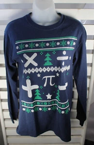Womens Small Navy Mathematics × ÷ + - Pi Ugly Christmas Holiday Funny T-Shirt - Picture 1 of 5