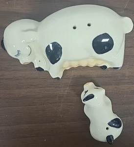 Vintage Salt & Pepper Shaker Set Ceramic Black & White Sleeping Momma Pig & Baby - Picture 1 of 2