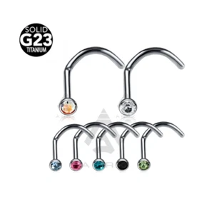G23 Titan Nasenstecker Schraub Haken Kurve Stab Farbig Edelstein Piercing 20G - Bild 1 von 9