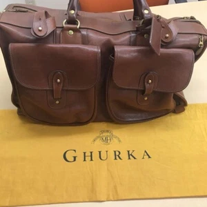 GHURKA No.2 EXPRESS Bag Boston Duffle 2 Way Brown Leather Fastener Used - Picture 1 of 10