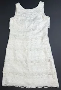 White House Black Market Crochet Scalloped Tiered Layered Lined Overlay Dress 0 - Picture 1 of 7
