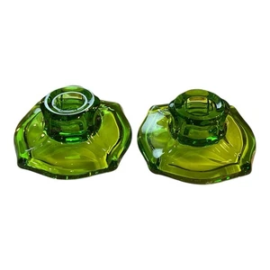 VINTAGE HEISEY LITTLE SQUATTER GRÜN GLAS KERZENLEUCHTER - Bild 1 von 8