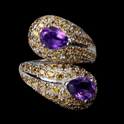 Anillo de plata de ley 925 pera amatista 8x6 mm zafiro piedras preciosas joyería tamaño 7,5 Foto 1 de 4