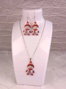 Christmas Snowman Necklace & Earrings Set Silver Tone Gift/Stocking Filler New - Picture 1 of 2