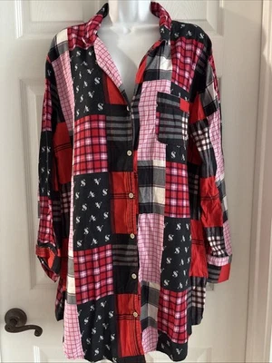 Victoria's Secret Pijama Dormir Vestido de Noche Rojo Rosa Negro Cuadros Abotonados, M Foto 1 de 4