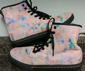 Women's 8 Dr. Martens Sheridan Pink Rainbow Burst Suede Lace Up Boots - Picture 1 of 8