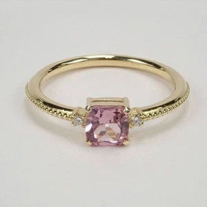 Natural Pink Tourmaline Gemstone 14k Yellow Gold Plated Silver Proposal Ring b88 - Picture 1 of 5