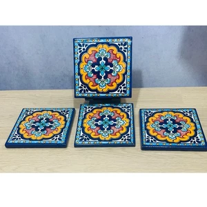 Mexican Talavera Pottery 4" Tile Clay Hand Painted Lot of 4 - Picture 1 of 4
