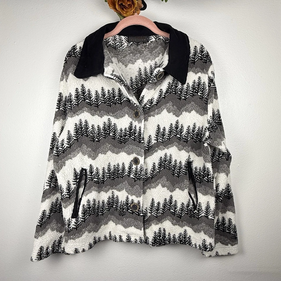 Chaqueta para mujer David Paul New York talla grande blanca y negra polar y terciopelo de colección” Foto 1 de 4