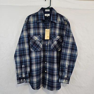 Briggs Vintage Wool Plaid Flannel Shirt Blue Gray Large - Image 1 of 4