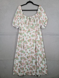 Cider Babydoll Dress Size 3XL Peach Floral Print Leg Slit Puff Sleeve Smocked - Picture 1 of 11