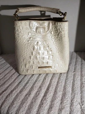 BRAHMIN MINI AMELIA MELBOURNE DAYDREAM BUCKET SATCHEL BAG WHITE PEARL GC - Image 1 of 4