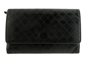 Authentic CHANEL Quilted Leather Compact Clutch Wallet France Unisex - Picture 1 of 11