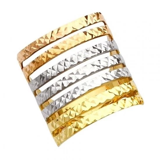 14K Tri Color 7 Days Gold Fancy Ring Diamond Cut Anillo de Oro Semanario - Image 1 of 1