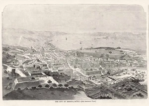 Mapa ocular de aves vista panorámica de Messina Sicilia estrecho de Messina 1860 - Imagen 1 de 1