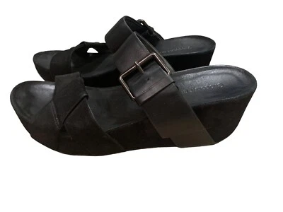 Chocolat Blu Women's 8.5 Madge Wedge Black Suede Buckle Platform Slip On - Image 1 of 4