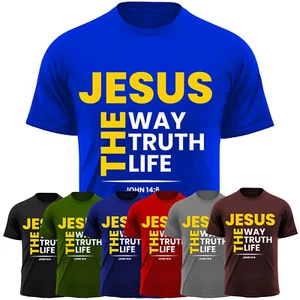 Jesus Way Life Truth Mens T-Shirt Religious Christian Pray God Faith Gift Tee