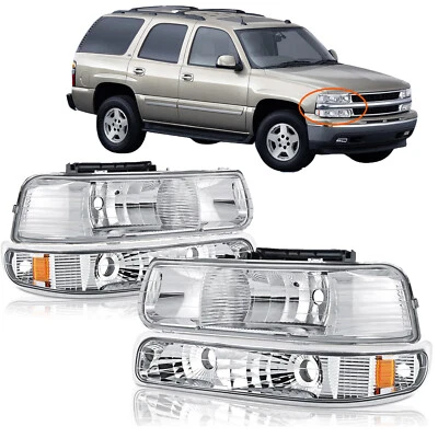 Headlights Assembly For 1999-2006 Tahoe Suburban 1500 2500 Chrome Housing Pair - Image 1 of 4