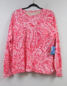 NWT Coolibar Kawela Swim Top Rash Guard Paisley Coral Long Sl UPF Pullover 2X - Picture 1 of 6