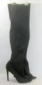 Nuevas botas negras de 4,5" con tacón de aguja punta abierta sobre la rodilla MUJERES Talla 11 - Imagen 1 de 6