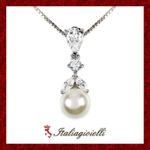 Radiosa Collana Donna in Argento 925 rodiato Oro Bianco con Perla - Foto 1 di 5