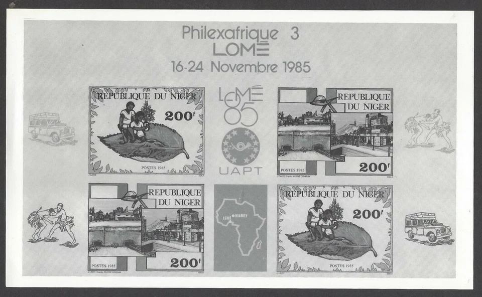 Níger 1985 Philexafrique 3 Telecomunicaciones Hoja Miniatura ¿SIN EMITIR? prueba fotográfica Foto 1 de 1