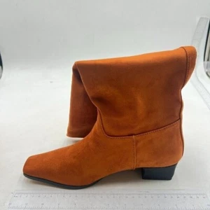 Women Square Toe Knee High Boot Wide Calf Low Chunky Heel Flat Long Boot Orange - Picture 1 of 7