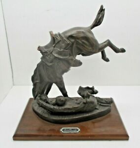 FREDERIC REMINGTON Wicked Pony Replica Resin Statue on Wood Base 13" tall