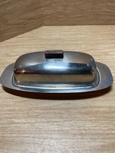 Vtg Stainless Steel stick Butter Keeper Dish w/ Lid 10" MCM Japan - Picture 1 of 6