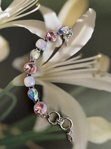 MYKA Rose Water Opal Colour Swarovski Crystal Bright Rhodium Handmade Bracelet - Picture 1 of 8