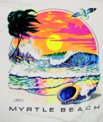 T-Shirt VTG Myrtle Beach 80s Sunset Graphic Sz S/M c.1989 Old School front/back - Image 1 of 4