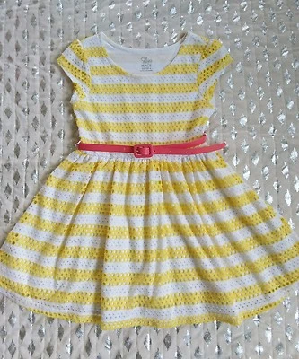 The Childrens Place yellow striped jersey belted dress sz 4 - Image 1 of 4