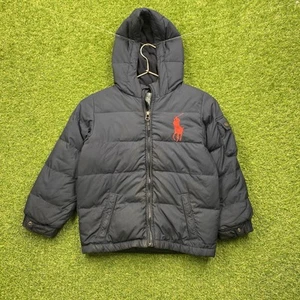 Polo Ralph Lauren Puffer Jacket Boys 7 Blue Down Fill Hooded Big Pony Preppy Zip - Picture 1 of 9