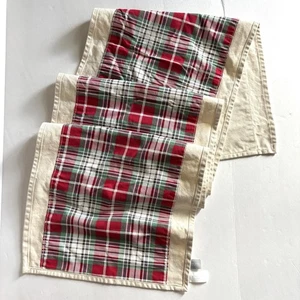 Lands End Home Table Runner Plaid Red Green Christmas 82x17 Cotton Farmhouse - Picture 1 of 7