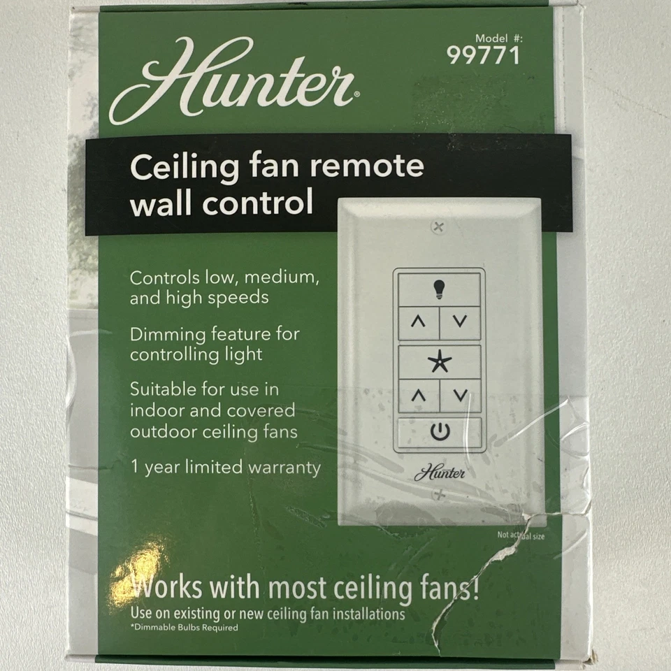全新 Hunter 吊扇 遥控墙面控制 99771 适用于大多数吊扇 — 第 1/4 张图片