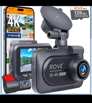 ROVE STORE ROVE R2-4K DUAL Dash Cam Front and Rear, STARVIS 2 Sensor, FREE 128GB Card