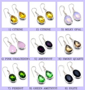 Gemstone 925 Silver Daughter Screw Back Channel-Set Drop Dangle Earrings Jewelry - Picture 1 of 31