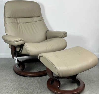 *NEW* Ekornes Stressless Large "SUNRISE" Brown Leather Swivel Recliner Ottoman - Image 1 of 4