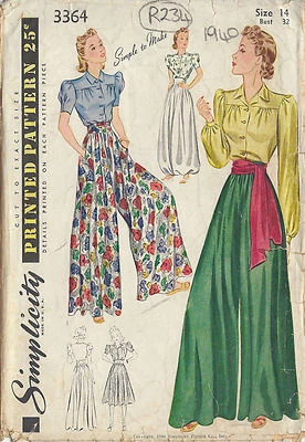 1940 Vintage Sewing Pattern B32"-W27" BLOUSE-TROUSERS-CULOTTE (R234) - Image 1 of 2