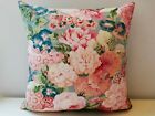 Sanderson Classic Rose and Peony Pink Cotton & Teal Velvet Fabric Cushion Cover 