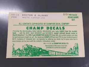 Vintage Champ Decals HN-14 Boston & Albany White Lettering HO - Picture 1 of 2
