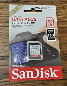 SanDisk 32gb Ultra PLUS SDHC UHS-I Memory Card - NEW - Picture 1 of 2