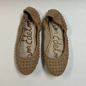 Sam Edelman 8.5M FORSYTH Beige Leather Goldtone Studded Ballet Flats Slip On - Picture 1 of 13