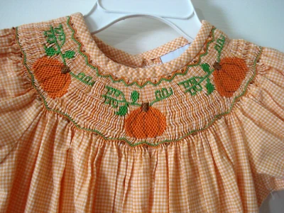 Kelly's Kids Orange White Gingham Check Dress Embroidered Pumpkins Size 3-4 NEW - Image 1 of 4