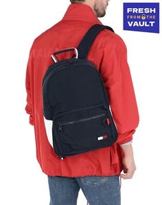 RRP€110 TOMMY HILFIGER Techno Fabric Backpack Large Blue Laptop Pocket Zipped - Imagen 1 de 4