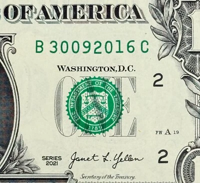 30th of September 2016 Birthday Dollar NEW Uncirculated Fancy Serial Number - Image 1 of 3