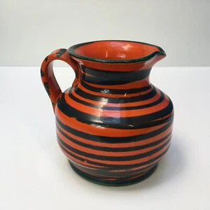 VINTAGE MID CENTURY ITALIAN CERAMIC POTTERY TIGER STRIPE PITCHER - Picture 1 of 7