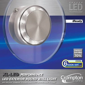 XL LED Performance Outdoor Round Wall Light Glass Cool White 6000K 240V IP44 - Picture 1 of 8