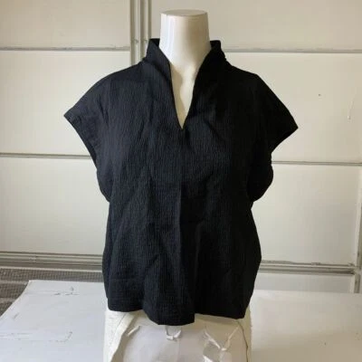 MAEVE By Anthropologie Textured Popover Blouse Women's Size S Black - Image 1 of 4